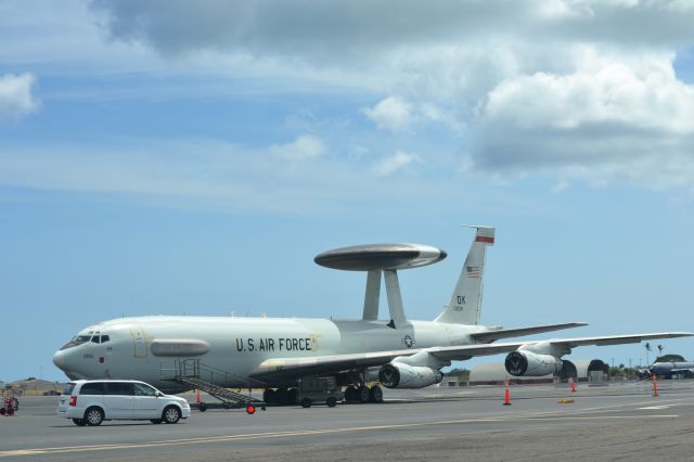 — — - An AWACS airplane on the ground at Hickam field on Oahu in Hawaii.