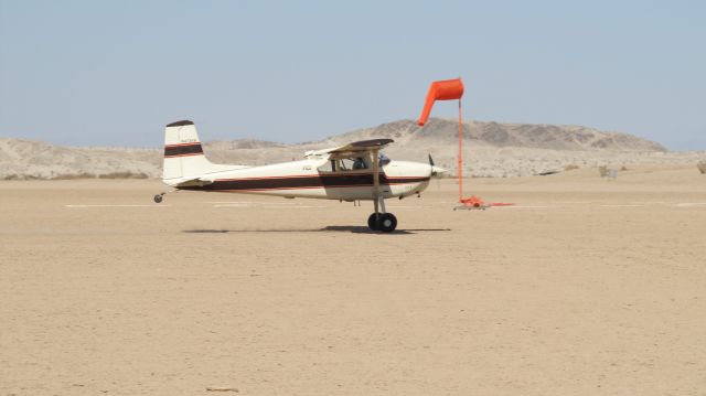 Cessna Skywagon 180 (N4728B) - Ocotillo Wells California dry lake bed airstrip.  Not too windy this day.