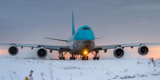 BOEING 747-8 (HL7623) - Up early and arrived just in time to see this Korean Air Cargo 748 making her way to 06L bound for Anchorage