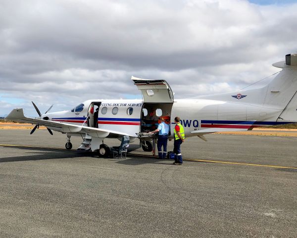 Pilatus PC-12 (VH-OWO) - RFDS preparing to depart from a retrieval.