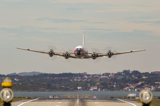 N151 — - Low pass Sola airport Stavanger Norway ENZV/SVG on its last flight from Yellowknife Canada to Norway 02.06.2020. This Douglas DC6-B is a former Braathens SAFE airliner coming home to rest on Sola fly museum/ Sola aircraft museum 