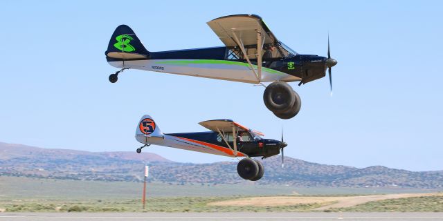 Piper L-21 Super Cub (N209RQ) - An informal (and impromptu) drag race between two Flying Cowboys Carbon Cubs (N209RQ and N371RJ) as they return to Reno Stead (KRTS) from Dead Cow Lake.