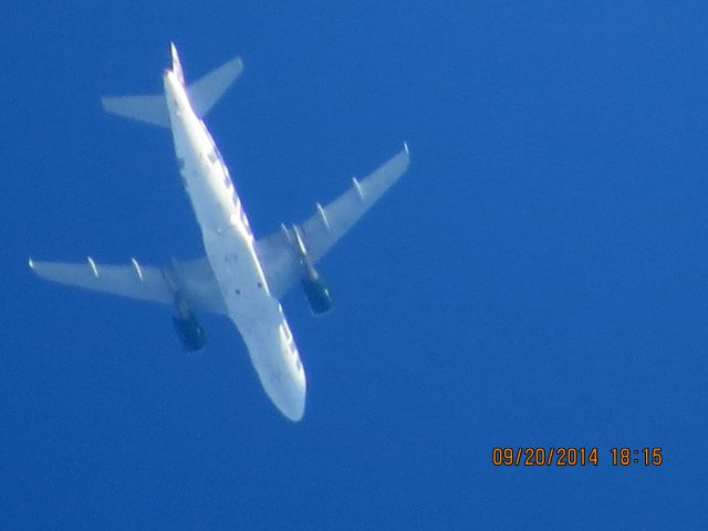 Airbus A319 (N922FR) - Frontier Airlines flight 226 from Denver to Branson Missouri over Baxter Springs Kansas (78KS) at 28,000 feet.