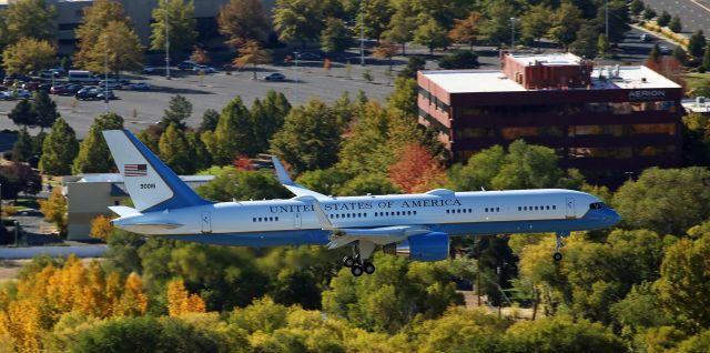 09-0016 — - 09-0016, a VC-32A (military variant of a B752) operating as Air Force One because President Trump is aboard, is captured here as it flies the last two miles of its s/final approach to KRNO.