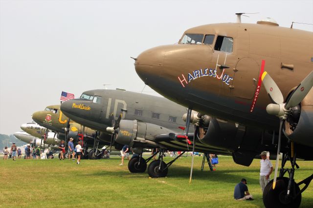 Douglas DC-3 (N8704) - C-47 Sky Train Hairless Joe from the Yankee Air Museum of Michigan makes it "5 Gooney Birds in a Row" at Oshkosh 2021........