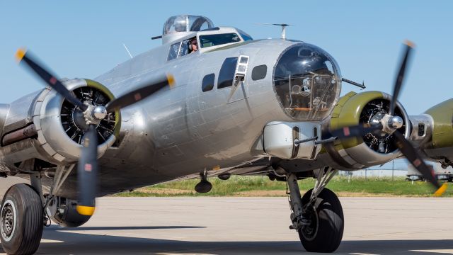Boeing B-17 Flying Fortress (N5017N) - EAA's "Aluminum Overcast" prepares to take to the skies at Appleton Int'l Airport. I was fortunate enough to fly on this bird later that afternoon.