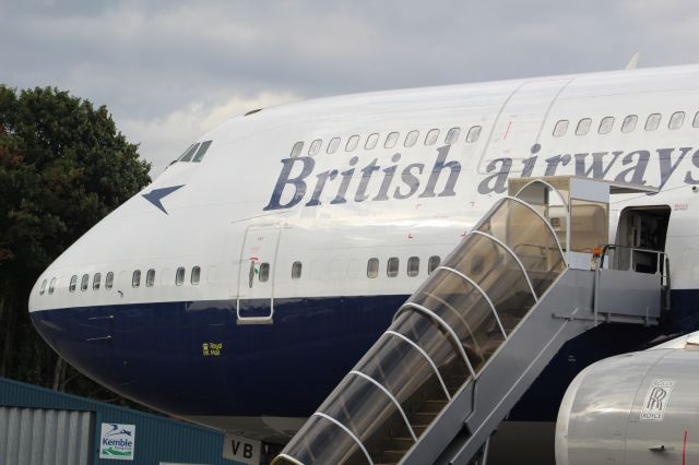 Boeing 747-400 (G-CIVB) - G-CIVB, A perserved BA B747-400 parked at Cotswold Kemble airport. It is wearing the first BA livery after BOAC and BEA merged in 1974, the livery being the 'Negus' livery. It was worn until 1978 when the Landor Livery was introduced.br /br /You are able to see the aircraft, and tour the plane at Cotswolt Kemble Airport, located in the county, Gloucestershire, England. Touring is avaliable once every 2 weeks, on a Wednesday.br /br /Location: Cotswold Kemble Airport.br /Date: 31.08.22 (dd/mm/yy).