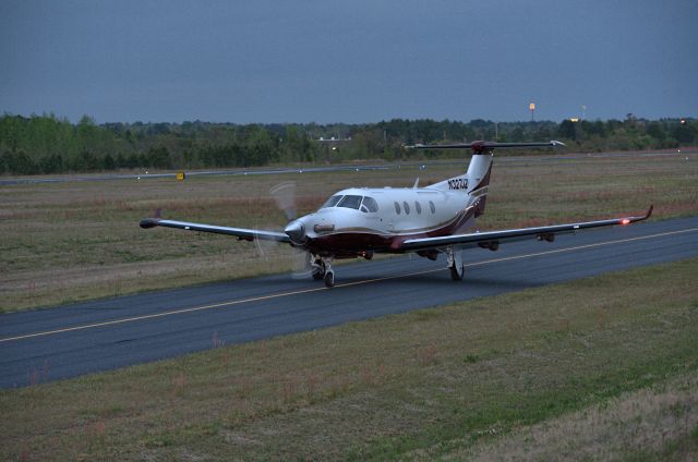 Pilatus PC-12 (N327JZ) - Departures taxi runway 7 last day Masters 2018