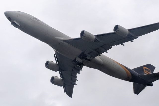 Boeing 747-400 (N608UP) - Takeoff from Anchorage International Airport, viewed from Connors Bog