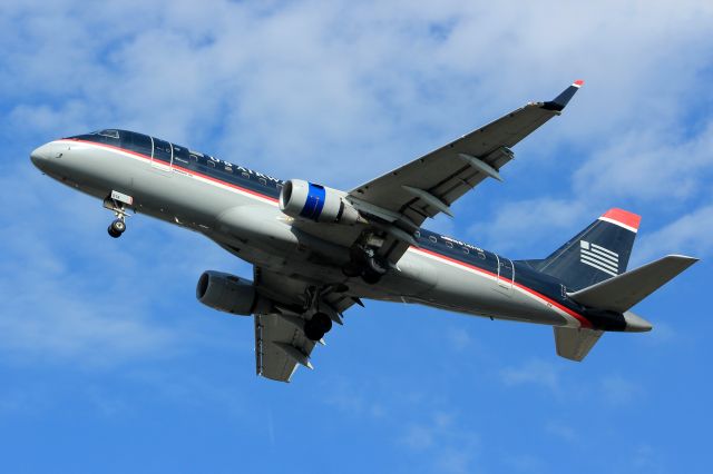 Embraer 170/175 (N814MD) - Check out the left engine cowling on this US Airways (Republic Airlines) Embraer 170 arriving from Washington, DC.