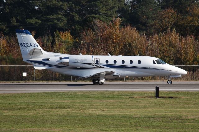 Cessna Citation Excel/XLS (N224JV) - KORF - Norfolk International Airportbr /09 NOV 2013br /br /Vannoy Construction 2012 Cessna 560XL Citation XLS+ N224JV starting takeoff roll on RWY 23 en route to Sheboygan County Memorial Airport (KSBM) - Sheboygan, WI.