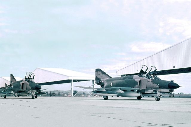 McDonnell Douglas F-4 Phantom 2 (69-7201) - McDonnell F-4E 69-7201 lead RAAF Phantoms II_RAAF tail code 1. Photographed 27 March 1971, RAAF Pearce (YPEA).