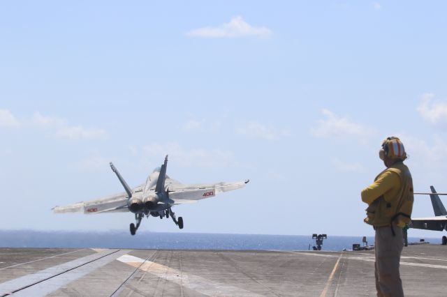 McDonnell Douglas FA-18 Hornet (AZY400) - 20230807 US Navy F-18 just after launch from the USS Ford (CVN-78)