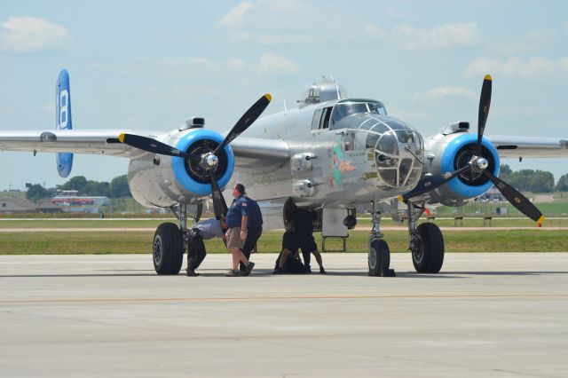 N125AZ — - North American B-25J Crew and ground support turning the engine prior to start-up at KFSD - 6-25-2012