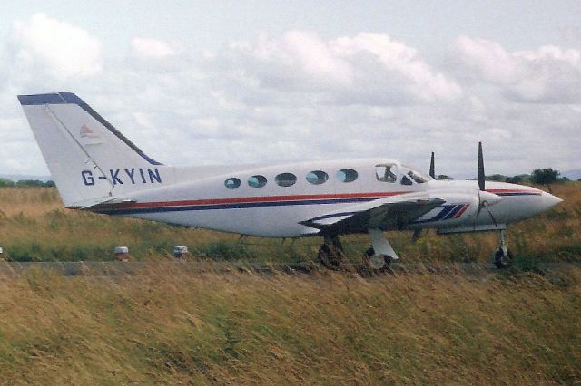 Cessna 421 (G-KYIN) - Seen here in Jul-92.br /br /Transferred to USA 24-Mar-93 as N421AX,br /then reregistered C-FABP 29-Nov-07,br /then N27VR 30-Oct-15.