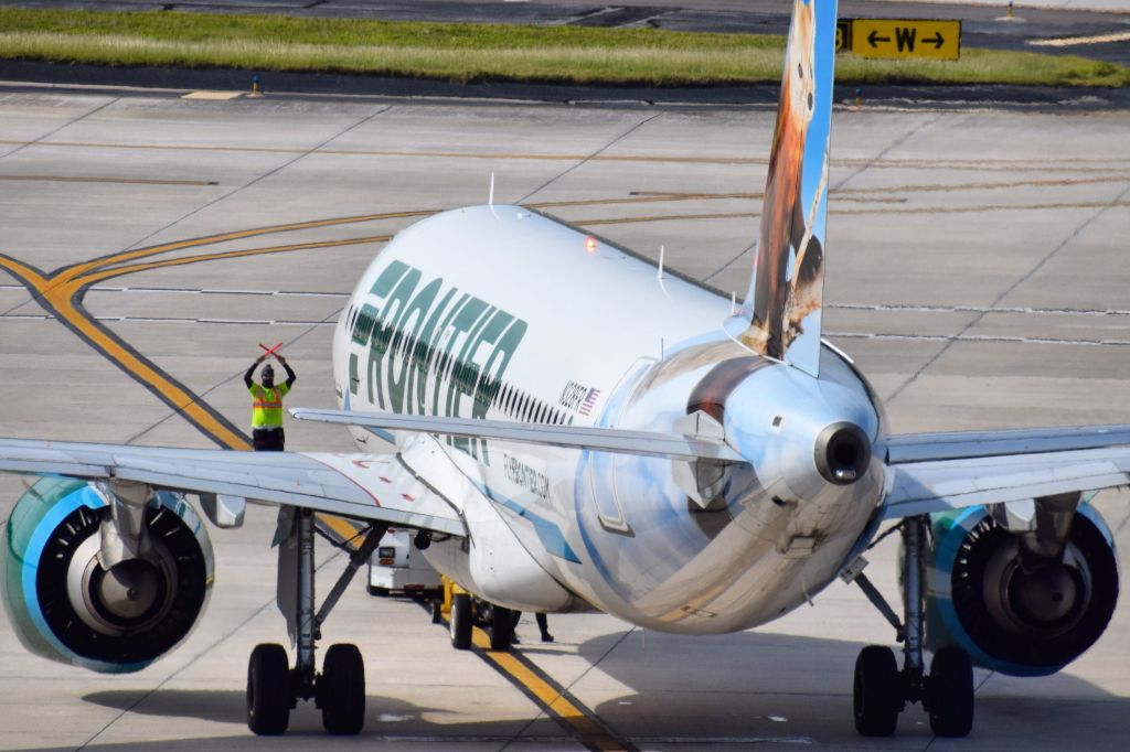 Airbus A320neo (N328FR) - Scout the Pine Marten (N328FR) getting ready to depart the ramp at Tampa before heading off to Denver as FFT291br /br /• Delivered to Frontier Airlines MAR 2018br /• Ferried XFW > YVR > TPA for delivery (03-15-2018)br /• Configured with 186 Economy seats 