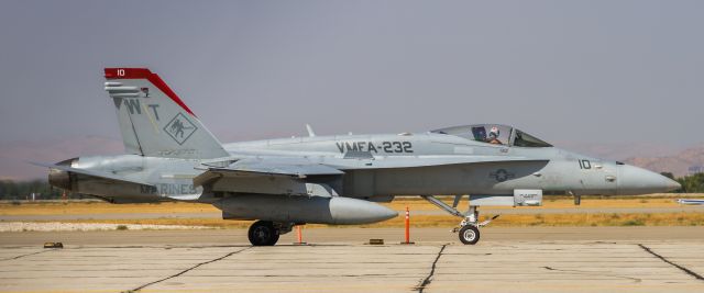 McDonnell Douglas FA-18 Hornet (16-5218) - VMFA-232 "Red Devils". F/A-18C taxing to RW 28L for departure from Boise Airport