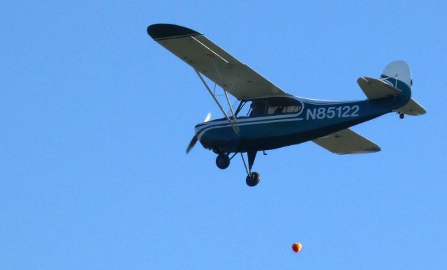 CHAMPION Tri-Traveler (N85122) - "Punpkins Away" at the annual Great Pumpkin Fly-In for this 1946 Aeronca 7AC Champion Tri-Traveler in the Autumn of 2022.