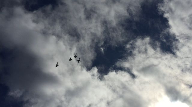 — — - Fighter jets in holding pattern over Matthews, NC 11/04/2018 just before Carolina Panthers games flyover.