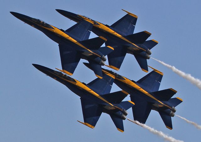 McDonnell Douglas FA-18 Hornet — - The Blue Angels - Diamond formation at the Miramar Air Show - MCAS.