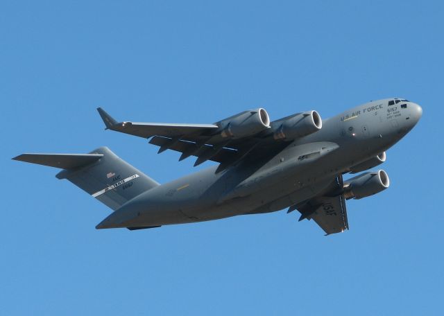 Boeing Globemaster III (06-6157) - Taking off from Barksdale Air Force Base, Louisiana prior to the 747 with the space shuttle. This was one of the support aircraft taking the space shuttle back to Florida.