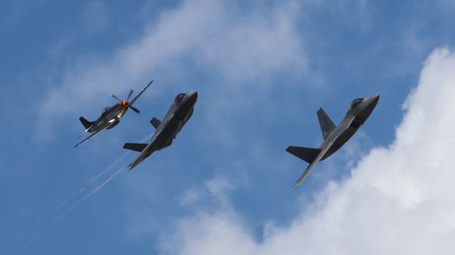 — — - P51, F35, and F22 at the 2023 Huntington Beach Airshow