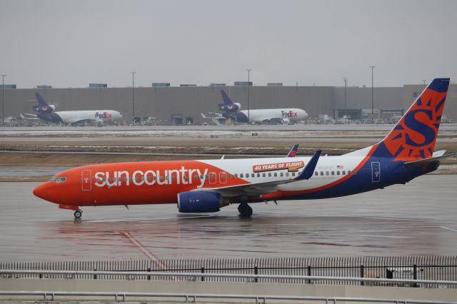 Boeing 737-800 (N830SY) - Sun Country's "40 Years of Flight" liveried 737-800 after pushback from A5
