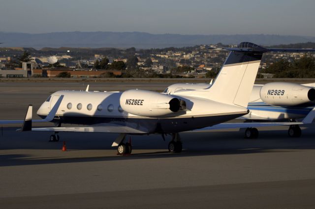 Gulfstream Aerospace Gulfstream V (N526EE) - KMRY - Monterey Jet Center overflow ramp during the 2015 AT&T Pro Am Golf Tournament.