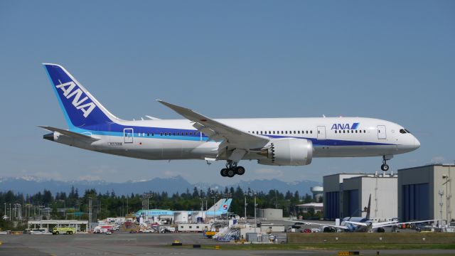 Boeing 787-8 (N1789B) - A Terrible Teen becomes airborne! BOE12 on final to Rwy 16R to complete a B1 flight on 5.11.16. (ln 12 / cn 34505). Dont be fooled by the livery as this aircraft will go to Ethiopian Airlines. Reg will be #ET-ATL.