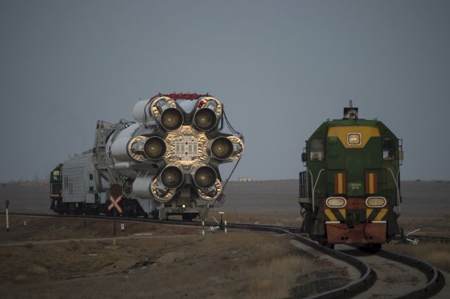 — — - The Proton rocket, that will launch the ExoMars 2016 spacecraft to Mars, is transfered to the launchpad at the Baikonur cosmodrome, Kazakhstan, in this handout photo released by European Space Agency (ESA) on March 11, 2016. (Photo by Stephane Corvaja/Reuters/ESA)