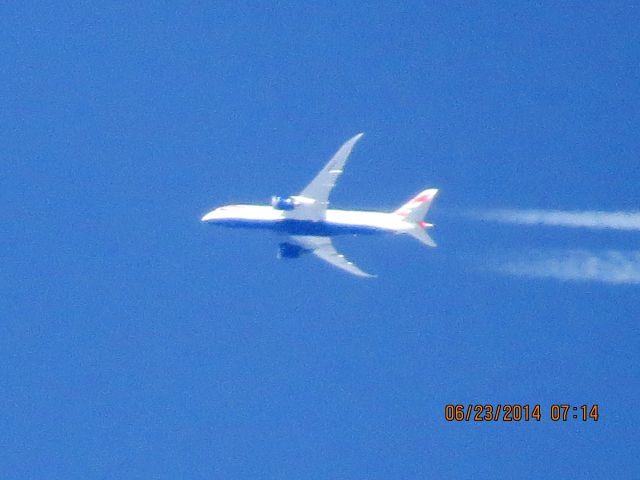 Boeing 787-8 (G-ZBJA) - BRITISH AIRWAYS 787 FLIGHT 190 FROM AUSTIN TO LONDON OVER BAXTER SPRINGS KS AT 38,975 FEET.