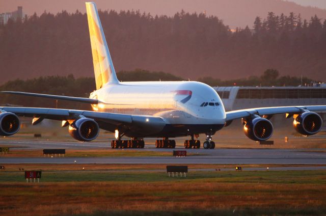 Airbus A380-800 (G-XLEL) - British Airways Airbus A380-841 G-XLEL twilight departure at YVR for LHR