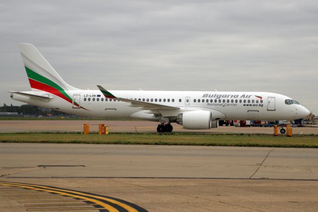 Airbus A220-300 (LZ-LON) - Taxiing to Stand 412 on 1-Oct-23 operating flight LZB851 from LBSF.