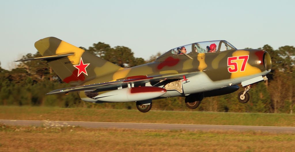 PZL-MIELEC SBLiM-2 (NX157GL) - A Mikoyan-Gurevich (PZL-Mielec) MIG-15UTI (SBLiM-2) departing Runway 19 at H.L. Sonny Callahan Airport, Fairhope, AL, during the Classic Jet Aircraft Association 2019 Presidential Fly-In and Convention - February 27, 2019.