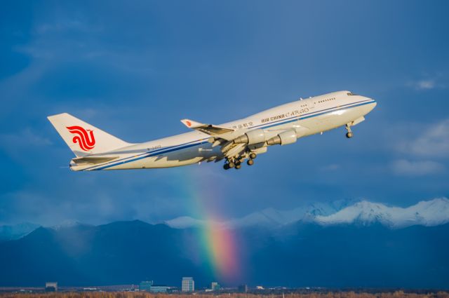 Boeing 747-400 (B-2460) - This really happened on a beautiful Fall evening at Anchorages Ted Steven International Airport. Couldnt believe my luck as this rainbow developed before my very eyes. ©Bo Ryan Photography | a rel=nofollow href=http://www.facebook.com/BoRyanPhotowww.facebook.com/BoRyanPhoto/a Please vote if you like the image!