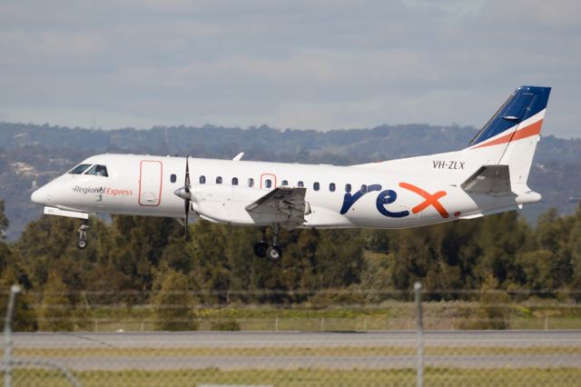 Saab 340 (VH-ZLX) - About to put down on runway 05. Thursday 7th August 2014