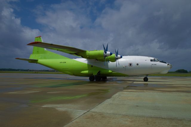 Antonov An-12 (UR-KDM) - Cavok Air UR-KDM sitting on the cargo ramp at Huntsville Intl Airport.