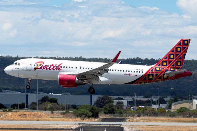Airbus A320 (PK-LUS) - A320-214 cn 7640. Batik Air PK-LUS rwy03 arrival YPPH 21 January 2023