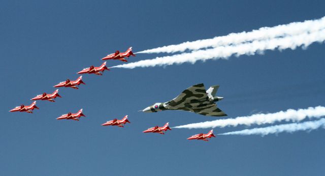 XH558 — - RAF Fairford air show 2015Vulcan and the red arrows