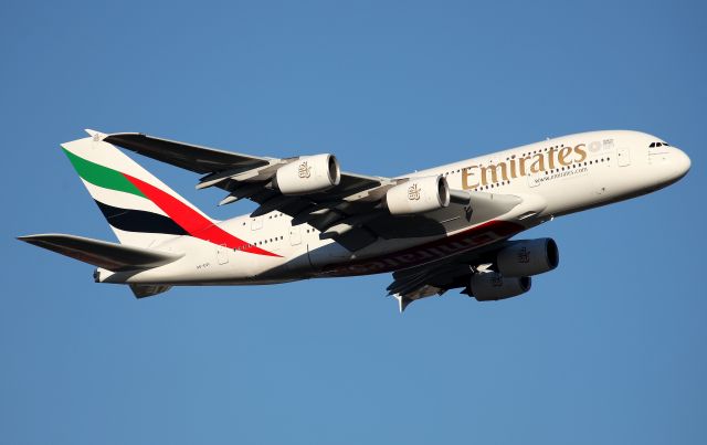 Airbus A380-800 (A6-EUL) - Climbing from Rwy 34L