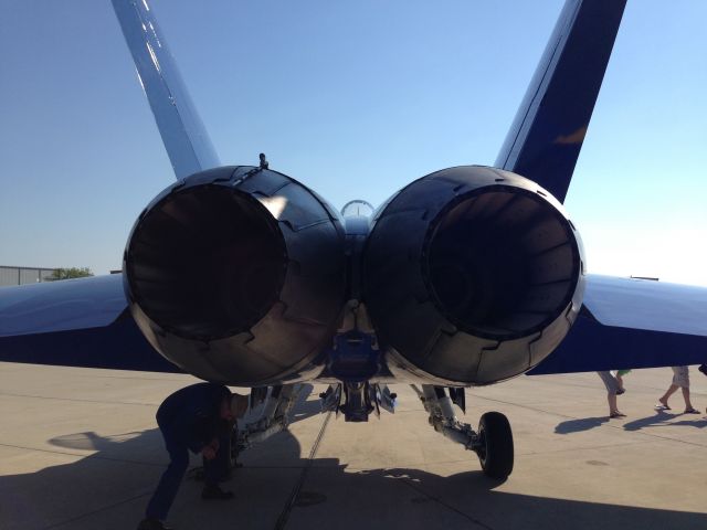 McDonnell Douglas FA-18 Hornet — - Blue Angel #2 at Landmark Aviation in Waukegan