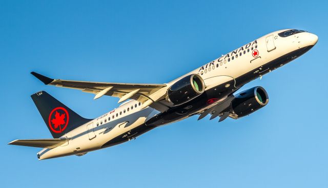 Airbus A220-300 (C-GJXV) - One of Air Canada's newest fleet members rockets out of YYZ bound for Calgary