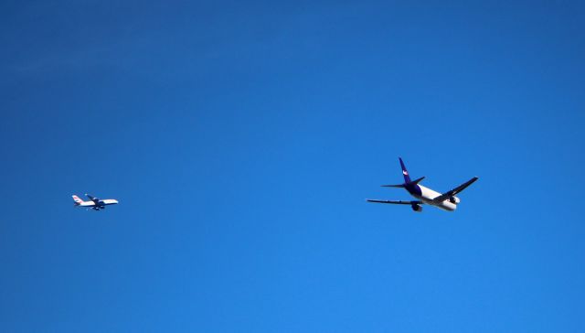 Airbus A380-800 (G-XLEA) - 8/20/22  inbound A380 with outbound FedEx B767-3 N122FE