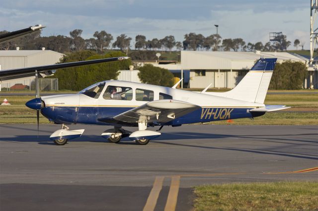 Piper Cherokee (VH-UQK) - Cumulus Aeromedical Services (VH-UQK) Piper PA-28-180 Archer taxiing at Wagga Wagga Airport.