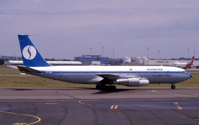 Boeing 707-100 (OO-SBU) - Boeing 707-373C OO-SBU at Sydney in November 1987 whilst on lease from Sobelair.