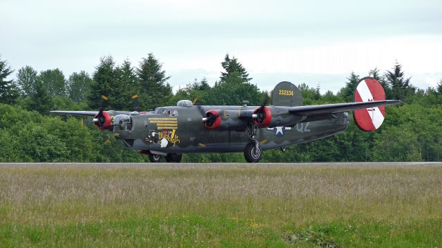 Consolidated B-24 Liberator (N224J) - Collings Foundations B-24J Liberator prepares for takeoff on runway 16R on 6/14/13. (Ser#44-44052).