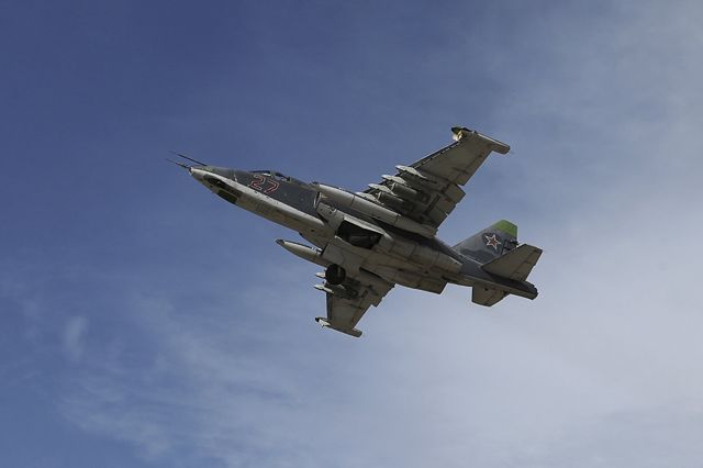 — — - A Sukhoi Su-25 fighter jet takes off from the Hmeymim air base near Latakia, Syria, in this handout photograph released by Russias Defence Ministry October 22, 2015. (Photo by Reuters/Ministry of Defence of the Russian Federation)