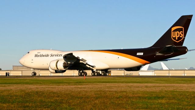 BOEING 747-8 (N624UP) - BOE610 brakes from a high speed taxi test on Rwy 34L on 11.1.20. (ln 1558 / cn 63784). The aircraft is using temporary reg #N784TD.