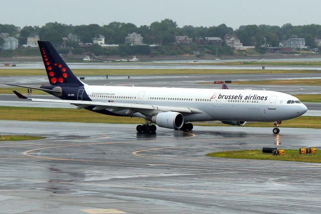 Airbus A330-300 (OO-SFN) - BEL 501 taxiing out for departure to JFK after being diverted to Boston due to weather