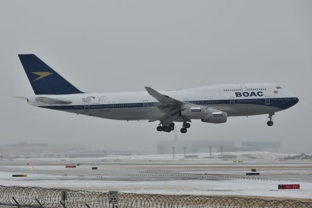 Boeing 747-400 (G-BYGC) - Landing at ORD 02-20-19 first visit in BOAC colors.